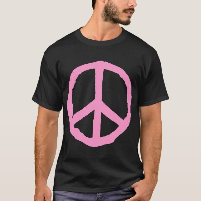 Rough Peace Symbol - Pink on Dark T-Shirt (Front)