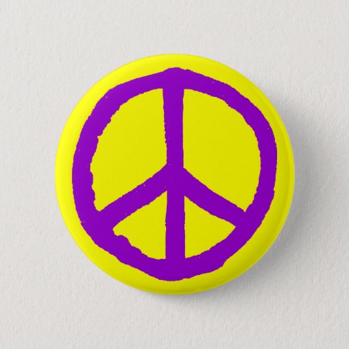 Rough Peace Symbol _ Purple on Yellow Pinback Button