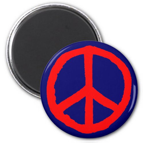 Rough Peace Symbol _ Red on Dark Blue Magnet