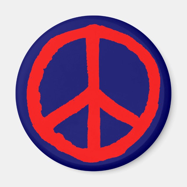 Rough Peace Symbol - Red on Dark Blue Magnet (Front)