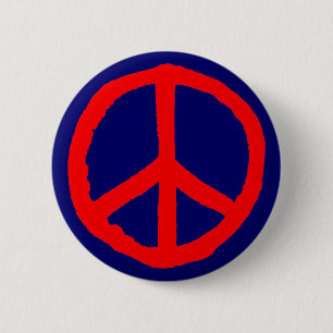 Rough Peace Symbol - Red on Dark Blue Pinback Button