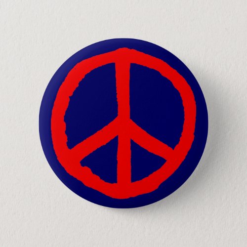 Rough Peace Symbol _ Red on Dark Blue Pinback Button