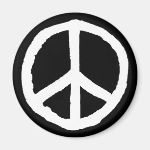 Rough Peace Symbol - White on Black Magnet