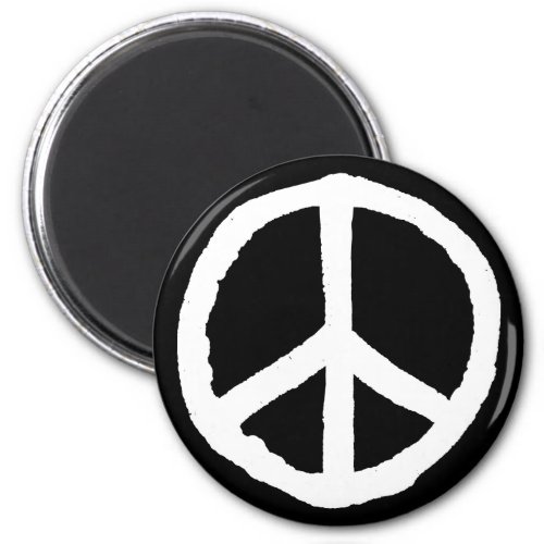 Rough Peace Symbol _ White on Black Magnet