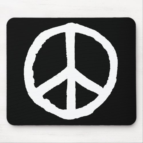 Rough Peace Symbol _ White on Black Mouse Pad