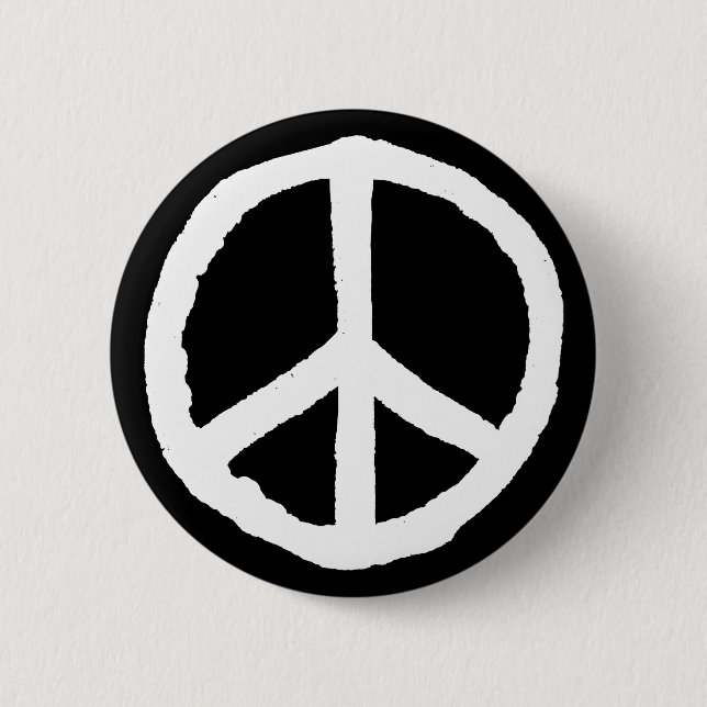 Rough Peace Symbol - White on Black Pinback Button (Front)