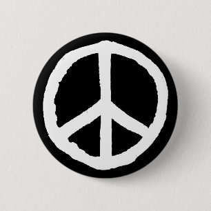 Rough Peace Symbol - White on Black Pinback Button
