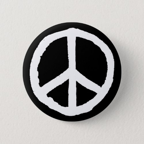 Rough Peace Symbol _ White on Black Pinback Button