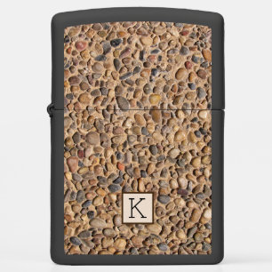 Rough Pebble Stones Photo with Monogram Zippo Lighter