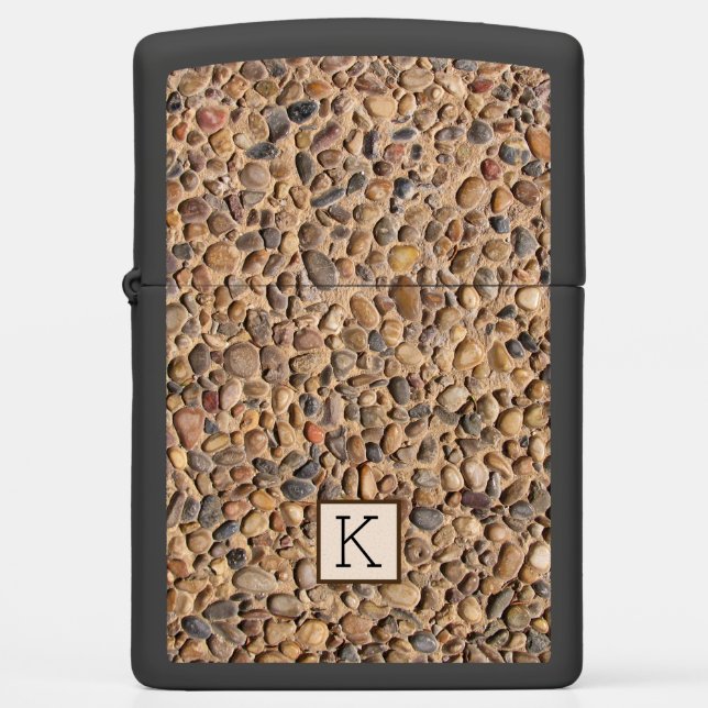 Rough Pebble Stones Photo with Monogram Zippo Lighter (Front)