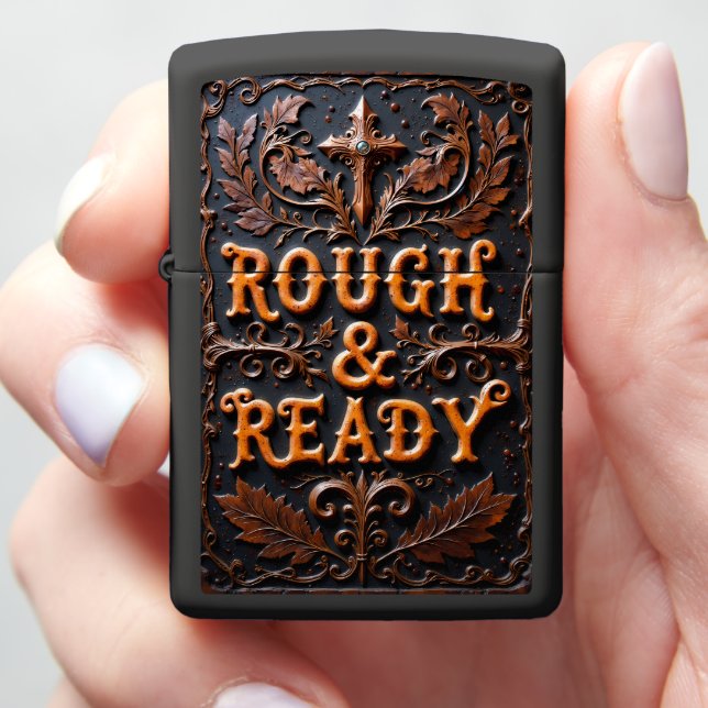Rough Ready Embossed Cross Religious Zippo Lighter (In Hand)