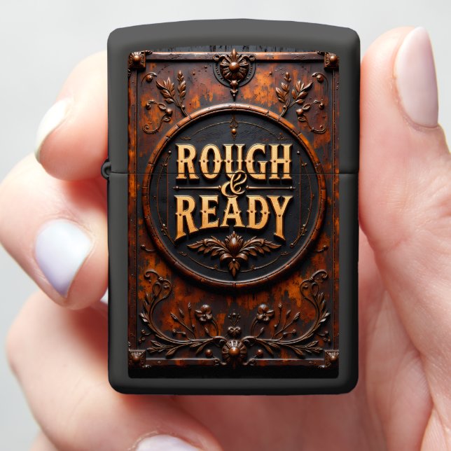 Rough Ready Embossed Rusted Circular Medallion Zippo Lighter (In Hand)