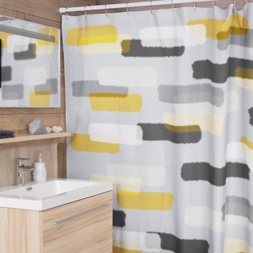 Rough Rectangle Brush Strokes Gray and Yellow Shower Curtain