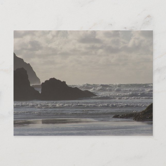 Rough Seas at Perranporth Postcard (Front)
