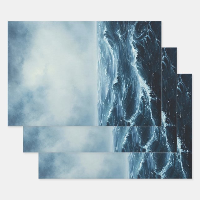 Rough Seas Ocean Waves Decoupage Wrapping Paper Sheets (Set)
