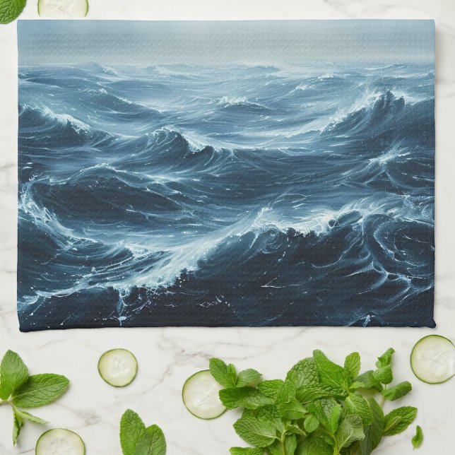 Rough Seas Ocean Waves Kitchen Towel (Folded)