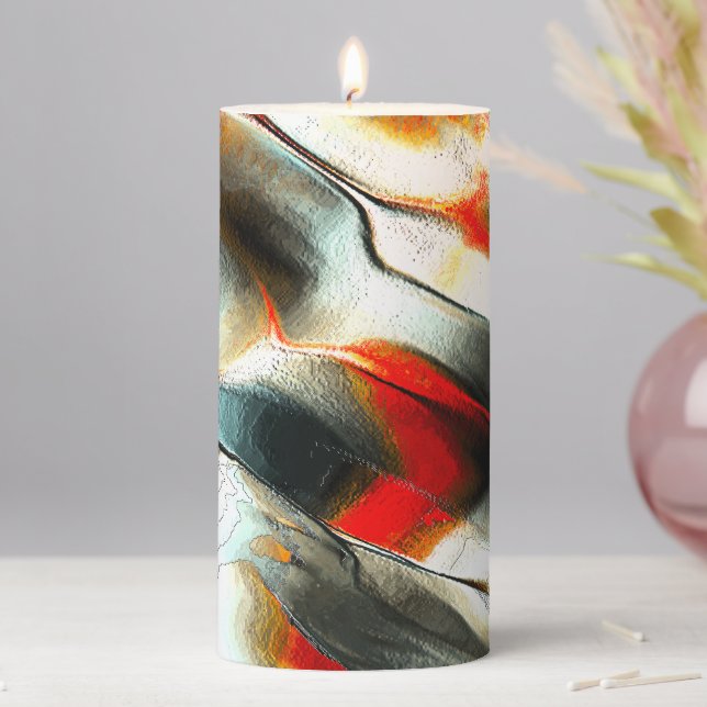 Rough silvery rock over burning ember, intensity pillar candle (In Situ)