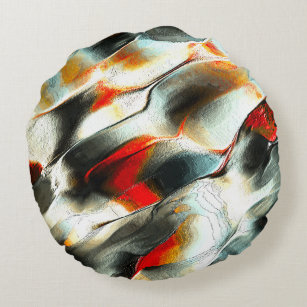 Rough silvery rock over burning ember, intensity round pillow