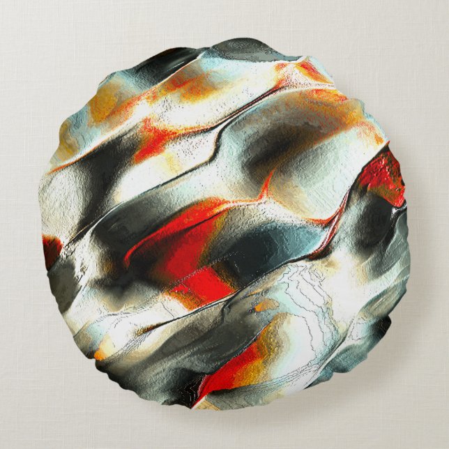 Rough silvery rock over burning ember, intensity round pillow (Back)
