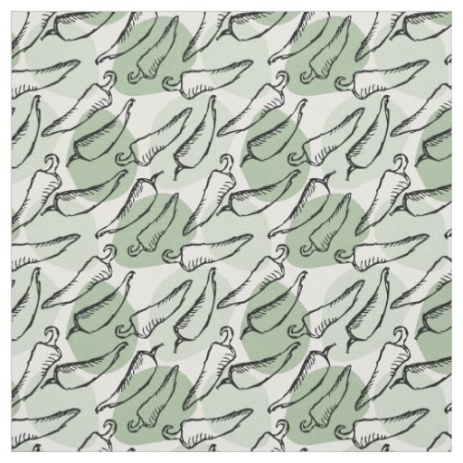 Rough Sketch Chile Peppers on Green Fabric