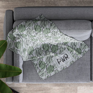 Rough Sketch Chile Peppers on Green Fleece Blanket