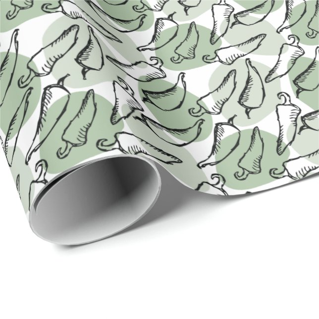 Rough Sketch Chile Peppers on Green Wrapping Paper (Roll Corner)