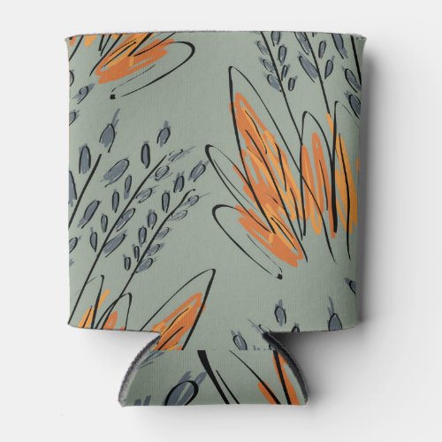 Rough Sketched Grass Ethnic Design Can Cooler