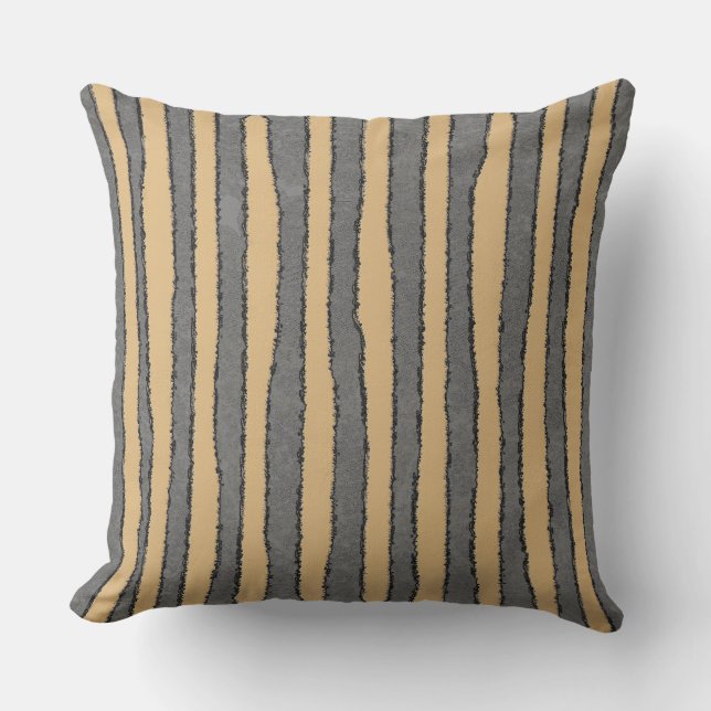Rough Stripes Golden Caramel and Grey Throw Pillow (Front)