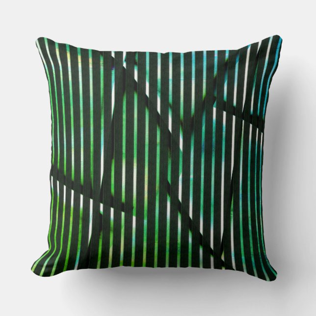 Rough stripes over green stained  abstract design throw pillow (Front)