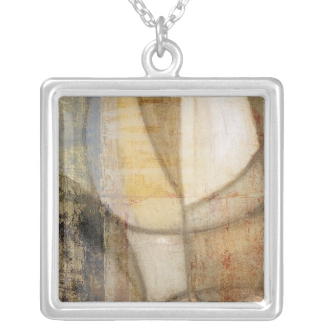 Rough Textured Earth Tone Painting Silver Plated Necklace (Front)