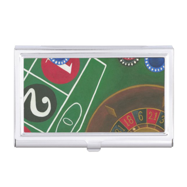 Roulette Table with Chips and Wheel Business Card Case (Front)