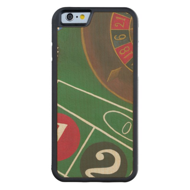 Roulette Table with Chips and Wheel Carved Wood iPhone Case (Back)