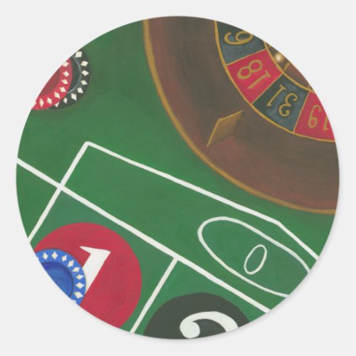 Roulette Table with Chips and Wheel Classic Round Sticker