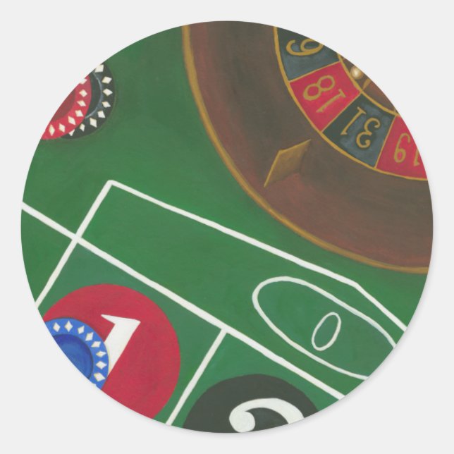 Roulette Table with Chips and Wheel Classic Round Sticker (Front)