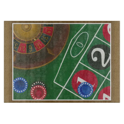 Roulette Table with Chips and Wheel Cutting Board