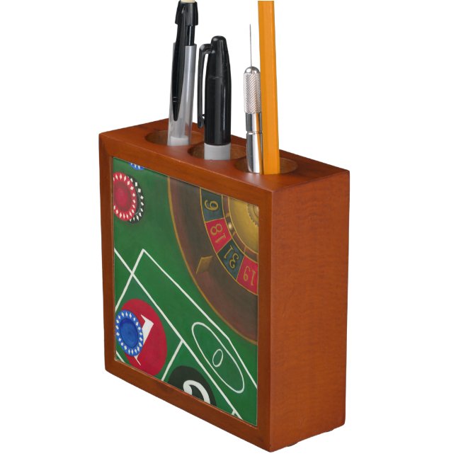 Roulette Table with Chips and Wheel Desk Organizer (In Situ)