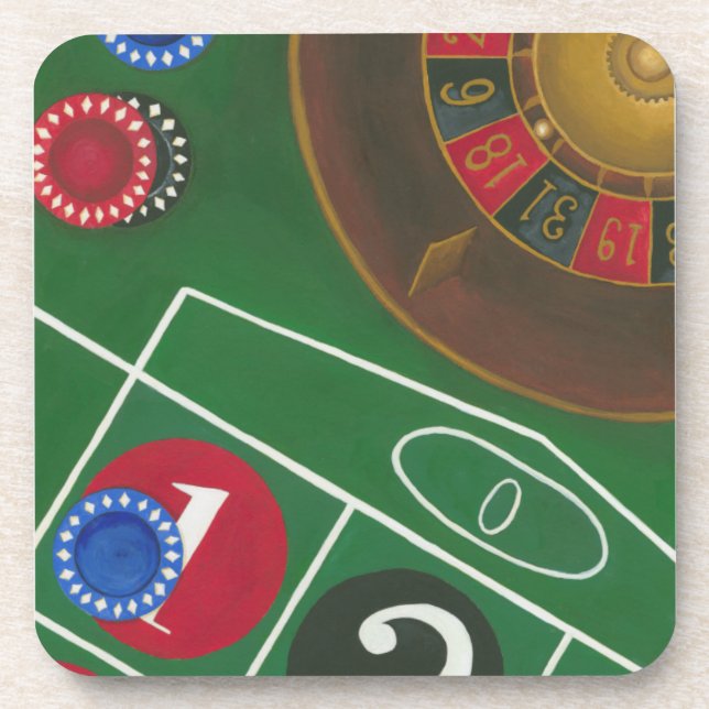 Roulette Table with Chips and Wheel Drink Coaster (Front)