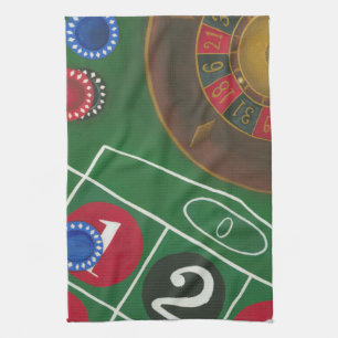 Roulette Table with Chips and Wheel Kitchen Towel