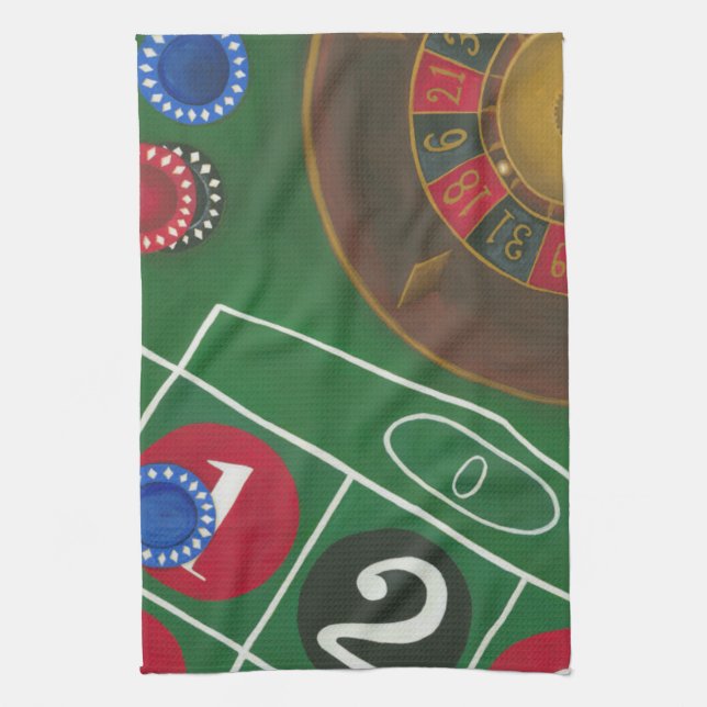 Roulette Table with Chips and Wheel Kitchen Towel (Vertical)