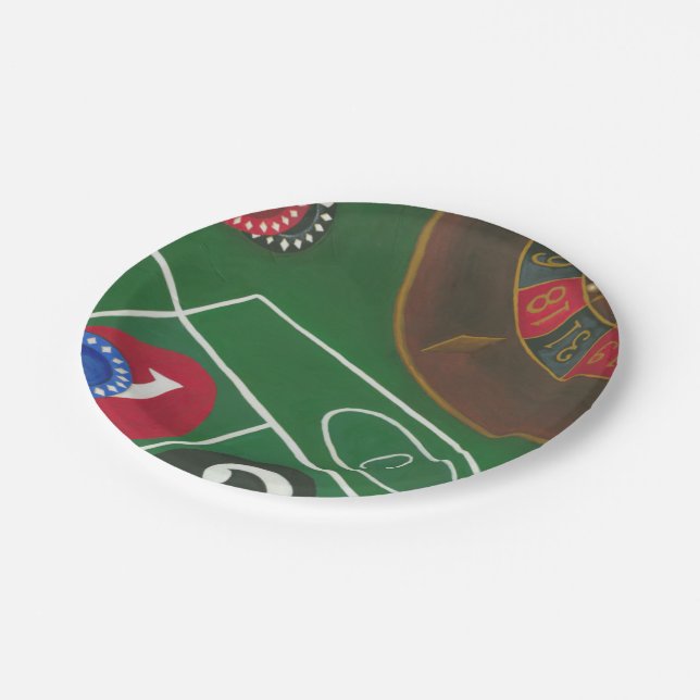 Roulette Table with Chips and Wheel Paper Plates (Angled)