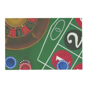 Roulette Table with Chips and Wheel Placemat