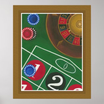Roulette Table With Chips And Wheel Poster by worldartgroup at Zazzle