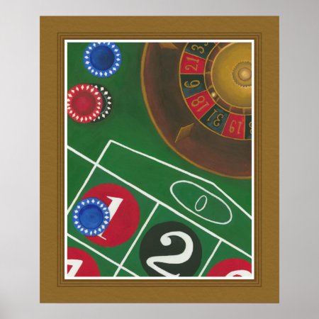 Roulette Table With Chips And Wheel Poster