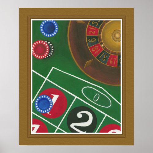 Roulette Table with Chips and Wheel Poster
