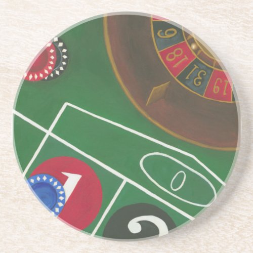 Roulette Table with Chips and Wheel Sandstone Coaster