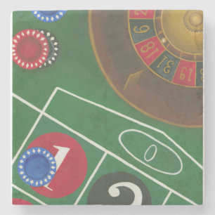 Roulette Table with Chips and Wheel Stone Coaster