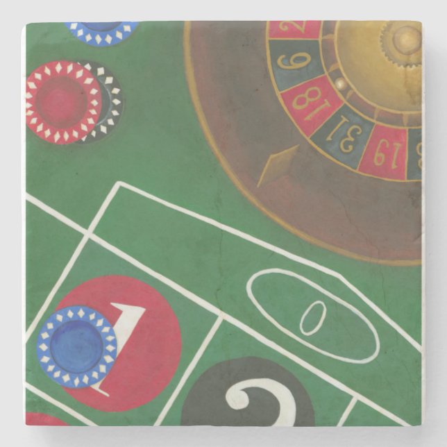 Roulette Table with Chips and Wheel Stone Coaster (Front)