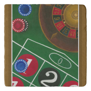 Roulette Table with Chips and Wheel Trivet