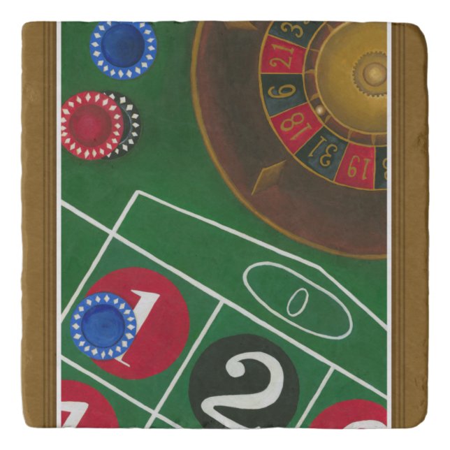 Roulette Table with Chips and Wheel Trivet (Front)