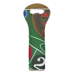 Roulette Table with Chips and Wheel Wine Bag